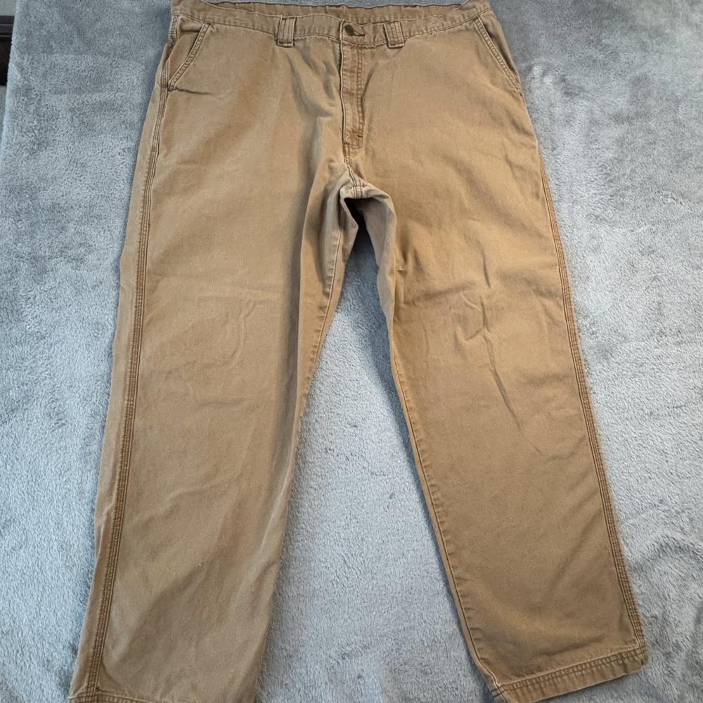LL Bean Mens Cotton‎ Canvas Work Pants Tan Brown Straight Leg 44x30